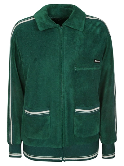 Shop Miu Miu Stripe Trimmed Zip Jacket In Smeraldo