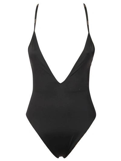 Shop Fendi Crossback V-neck Swimsuit In Nero