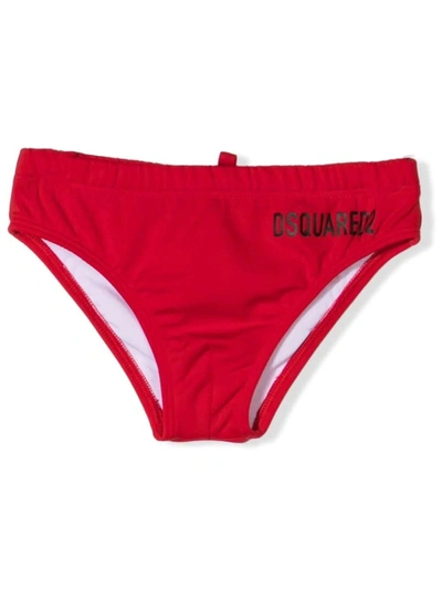 Shop Dsquared2 Red Stretch Nylon Swim Trunks In Rosso