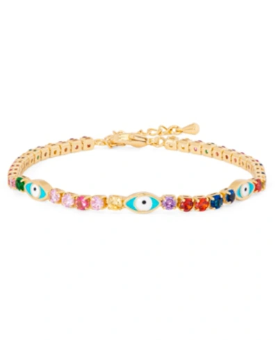 Macy's Multi Color Stone Enamel Evil Eye Bracelet In Gold Plate In Gold