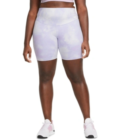Shop Nike Plus Size One Icon Clash Printed Shorts In Light Thistle/white