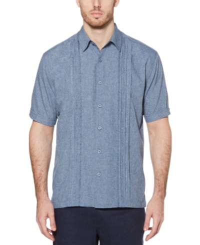 Shop Cubavera Men's Big & Tall Pintuck Embroidered Chambray Shirt In Dress Blue