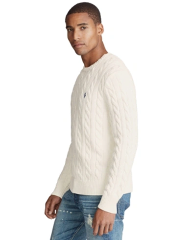 Polo Ralph Lauren Textured Cable Knit Sweater With Round Neckline And Fitted Silhouette In Andover Cream