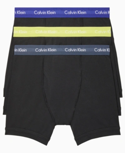 Shop Calvin Klein Men's 3-pack Cotton Stretch Boxer Briefs In Black W/ Multi Band