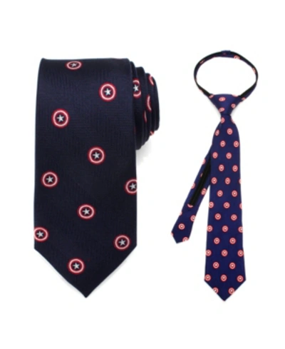 Shop Marvel Father And Son Captain America Zipper Necktie Gift Set In Navy