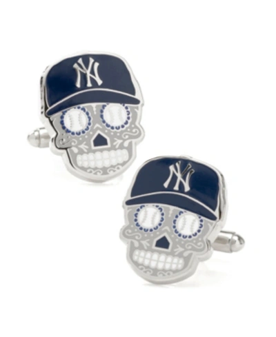 Shop Mlb Men's New York Yankees Sugar Skull Cufflinks In Gray