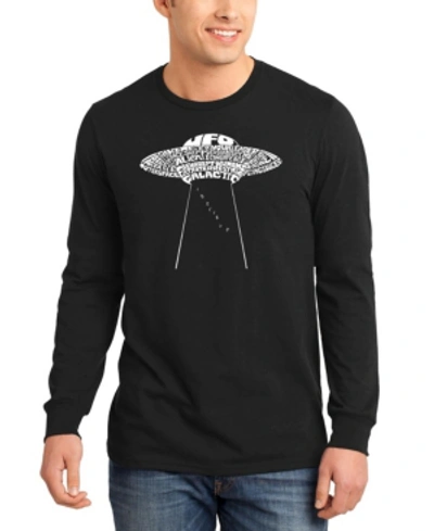 La Pop Art Men's Flying Saucer Ufo Word Art Crewneck Sweatshirt In Black