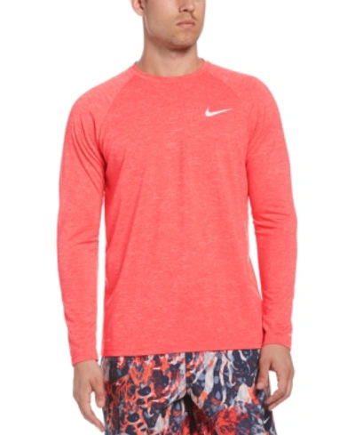 Shop Nike Men's Heather Hydroguard Long Sleeve Swim T-shirt In Laser Crimson