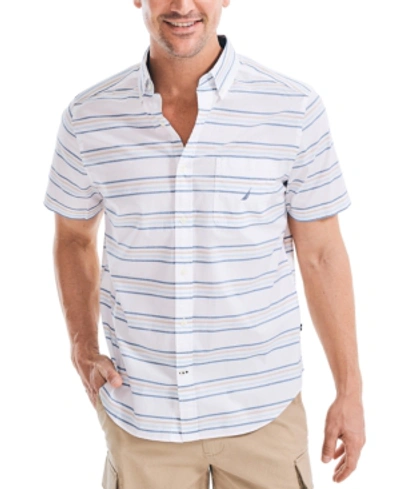 Shop Nautica Men's Classic-fit Striped Shirt In Bright White