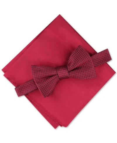 Shop Alfani Men's Mini Neat Pre-tied Bow Tie & Solid Pocket Square Set, Created For Macy's In Red
