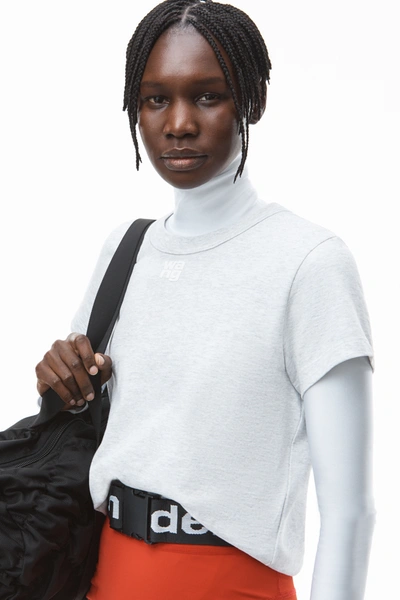 Alexander Wang Puff Logo Shrunken Tee In Cotton Jersey In Light Heather 