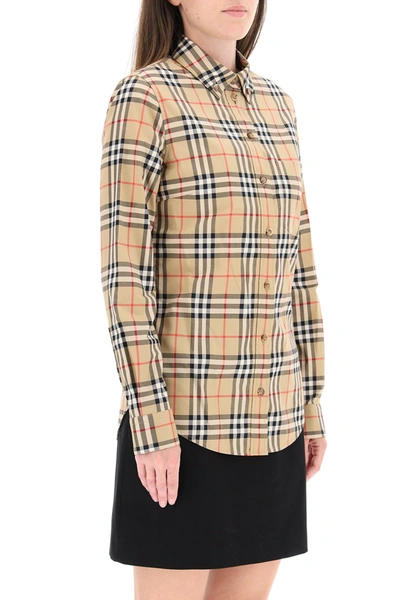 Shop Burberry Vintage Check Slim Shirt In Beige,black,red