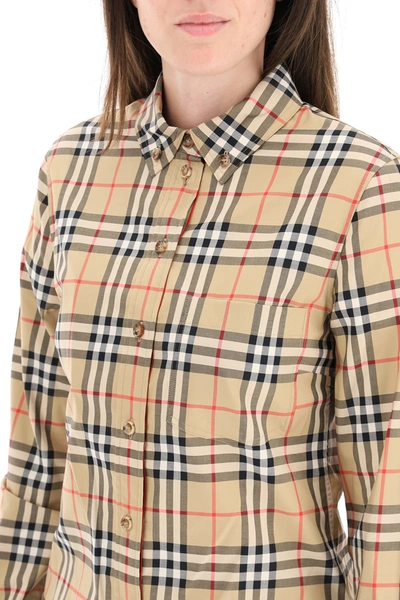 Shop Burberry Vintage Check Slim Shirt In Beige,black,red