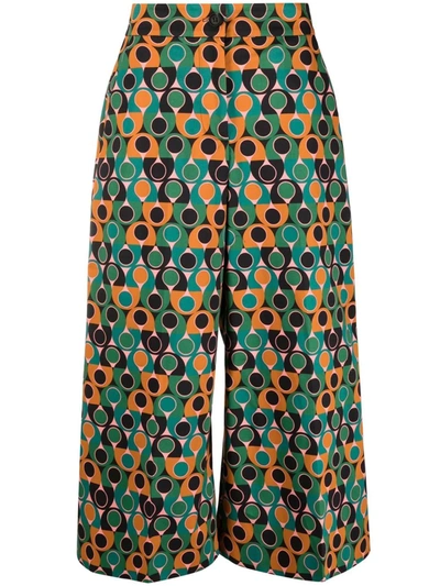 Shop La Doublej Abstract-print Culotte Trousers In 绿色