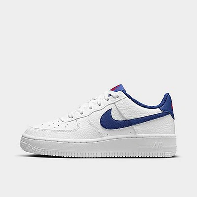 Shop Nike Big Kids' Air Force 1 Low Casual Shoes In White/deep Royal Blue-university Red