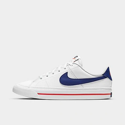 Shop Nike Big Kids' Court Legacy Casual Shoes In White/deep Royal Blue-university Red