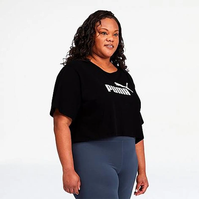 Shop Puma Women's Essentials+ Cropped Logo T-shirt (plus Size) In  Black