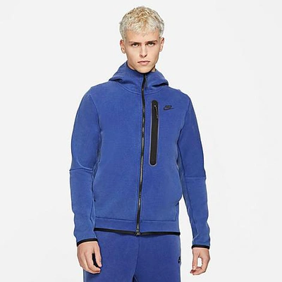 Shop Nike Men's Sportswear Washed Tech Fleece Full-zip Hoodie In Deep Royal Blue/black