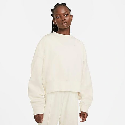 Shop Nike Women's Sportswear Essential Fleece Crewneck Sweatshirt In Coconut Milk/white