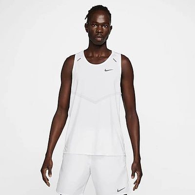Shop Nike Men's Dri-fit Rise 365 Running Tank Top In White/white/reflective Silver