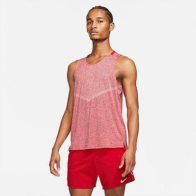 Shop Nike Men's Dri-fit Rise 365 Running Tank Top In University Red/heather/reflective Silver