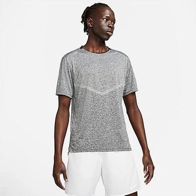 Shop Nike Men's Dri-fit Rise 365 Running T-shirt In Black/black/heather/reflective Silver