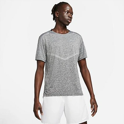Nike Men's Rise 365 Dri-fit Short-sleeve Running Top In Black/black/heather/reflective Silver