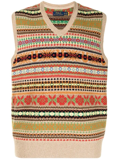 Shop Polo Ralph Lauren Fair Isle Knitted Vest In 褐色