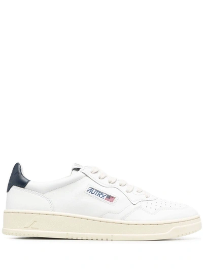 Shop Autry 01 Leather Sneakers With Blue Heel Tab In White