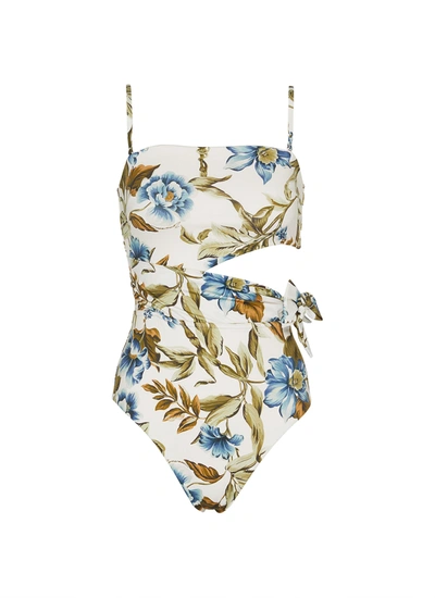 Shop Zimmermann 'aliane' Floral Print Scarf Tie Swimsuit In Multi-colour