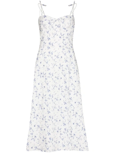 Shop Reformation Joyce Floral-print Midi Dress In Weiss