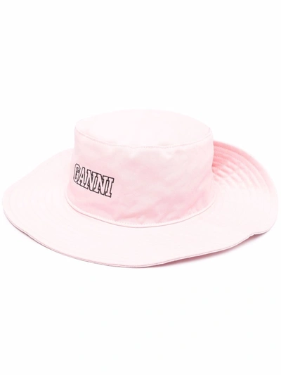 Shop Ganni Logo-print Sun Hat In Rosa