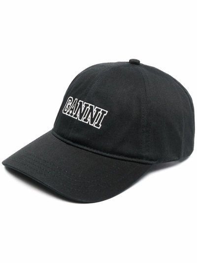 Shop Ganni Logo-print Cap In Schwarz
