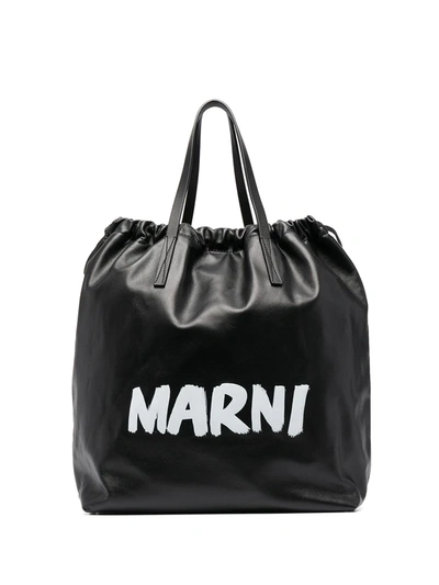 Shop Marni Gusset Logo-print Backpack In Schwarz