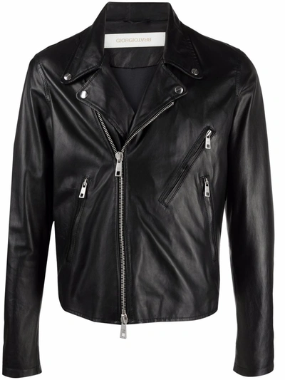 Shop Giorgio Brato Leather Biker Jacket In Schwarz