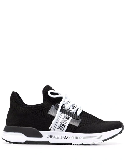 Shop Versace Jeans Couture Logo Trim Lace-up Sneakers In Schwarz