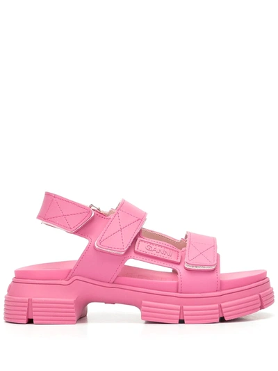 Shop Ganni 40mm Touch-strap Chunky Sole Sandals In Rosa