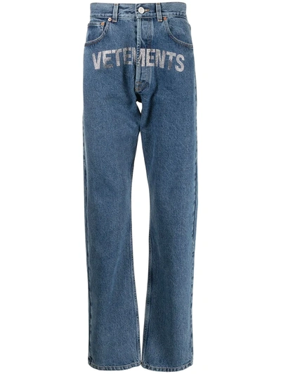 Shop Vetements Studded-logo Straight Jeans In Blau