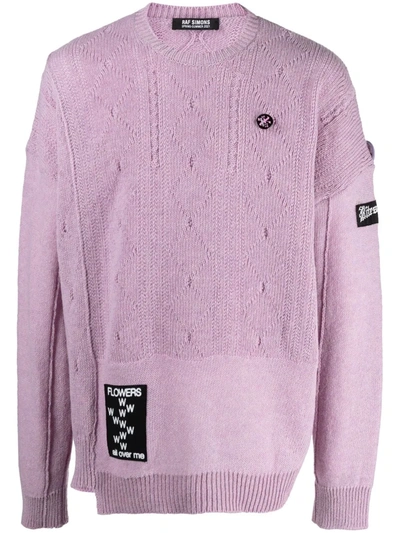 Shop Raf Simons Patch-detail Wool Jumper In Purple