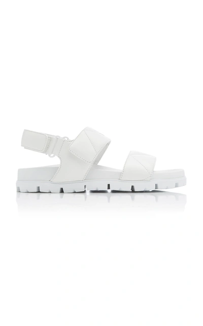 Shop Prada Quilted Leather Sandals In White