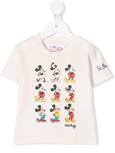Shop Mc2 Saint Barth Mickey-print Cotton T-shirt In Neutrals