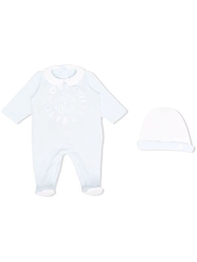 Shop Roberto Cavalli Junior Logo-print Babysuit In Blue