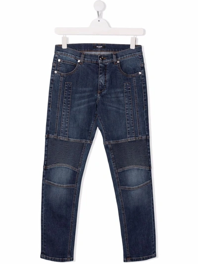 Shop Balmain Mid-rise Slim-cut Jeans In Blue