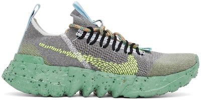 Shop Nike Grey & Green Space Hippie 01 Sneakers In Grey/volt