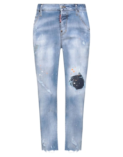 Shop Dsquared2 Woman Jeans Blue Size 8 Cotton, Elastomultiester, Elastane, Bovine Leather, Polyester