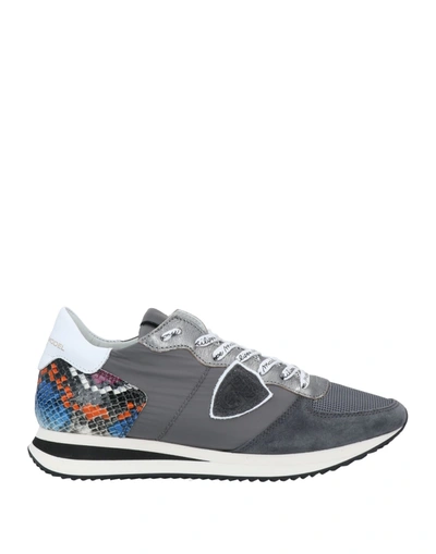 Shop Philippe Model Woman Sneakers Grey Size 7 Soft Leather, Textile Fibers
