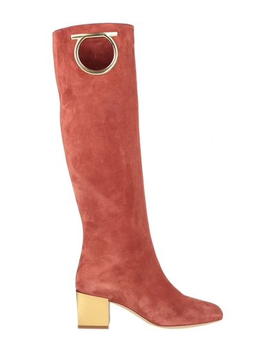 Shop Ferragamo Woman Boot Rust Size 7.5 Calfskin In Red