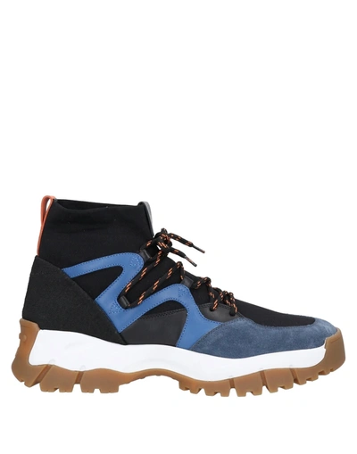 Shop Tod's Man Sneakers Slate Blue Size 7.5 Textile Fibers, Soft Leather