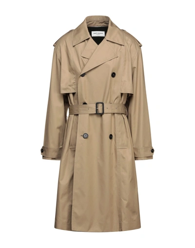 Shop Saint Laurent Overcoats In Beige