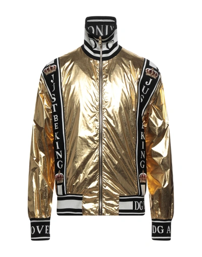 Shop Dolce & Gabbana Man Jacket Gold Size 34 Polyester, Polyurethane, Viscose, Cotton, Polyamide